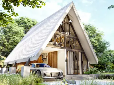 A-Frame House with Loft and Parking Modern Cabin 3D Model Low-poly 3D model