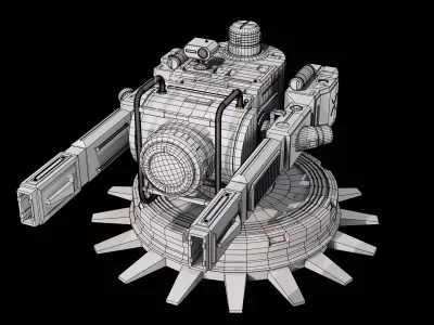 Sci-Fi Rail Gun Turret Low-poly 3D model