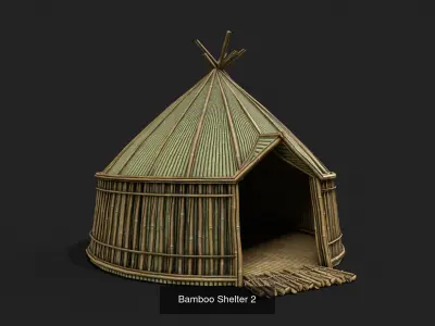 9 Bamboo Shelter Low Poly 3D Model Pack