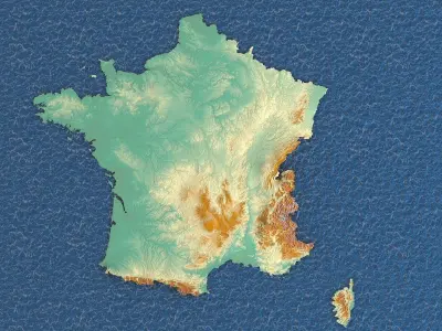 3d map France with relief 5k 3D model