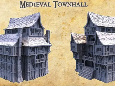 Medieval Townhall Tabletop Terrain 28MM 3D print model 3D print model