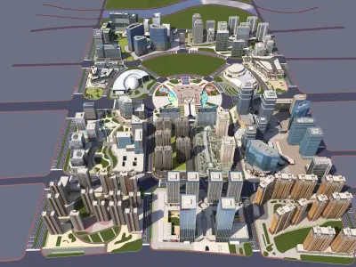 Downtown  City Low-poly 3D model