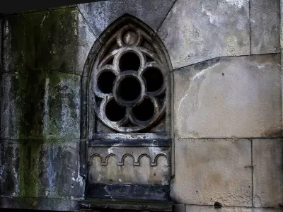 abandoned temple stone wall window detail PBR photogrammetry Low-poly 3D model