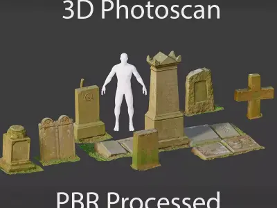 PBR 8x Gravestones Old Scanned Processed Set Low-poly 3D model