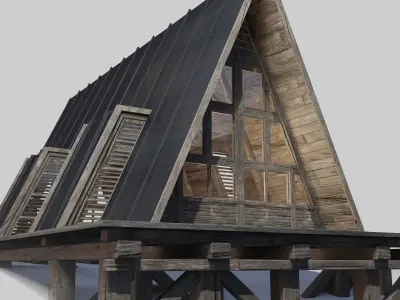 Triangular Wooden Modern House Low-poly 3D model