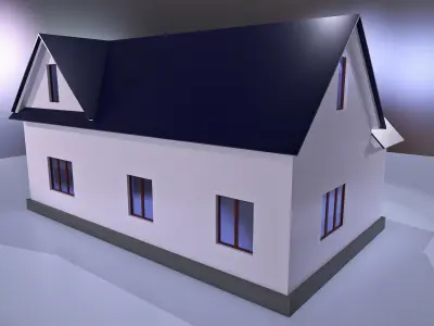 Two-storey white cottage  Low-poly 3D model