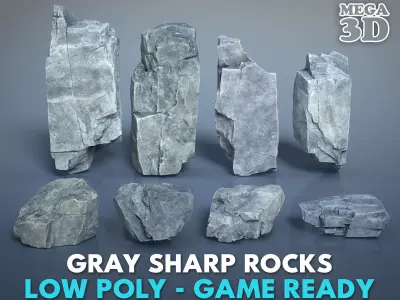 8 Gray Sharp Rocks - 240727 Low-poly 3D model
