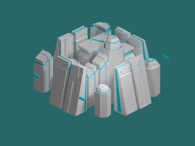 Sci-fi isometric city SET Low-poly 3D model