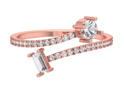 Solitaire Women Light Weight Baguette Round Stone Band Ring 3D print model purchase