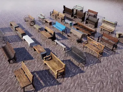 Ultimate Benches Package  30 Assets Low-poly 3D model