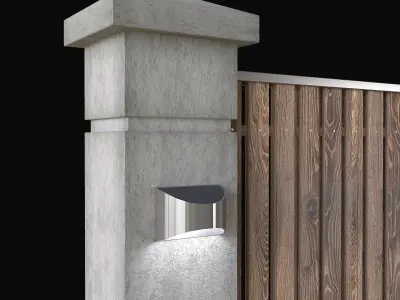 Wooden fence with gate 3D model