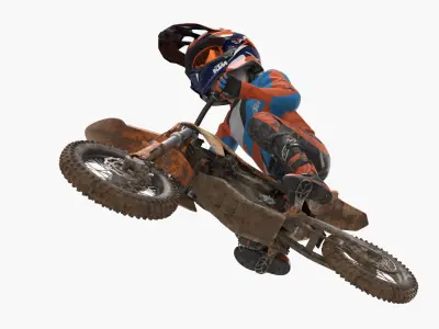  KTM Kids Dirt Bike Rider Mud Splashed Attack Stance 