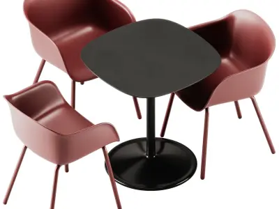 Soft Cafe Table and Fiber Outdoor Armchair by Muuto 3D model