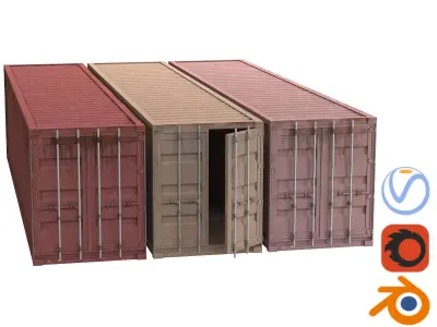 Set of 3 Shipping Container long version 3D model