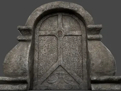Stone Door with Ornaments Low-poly 3D model