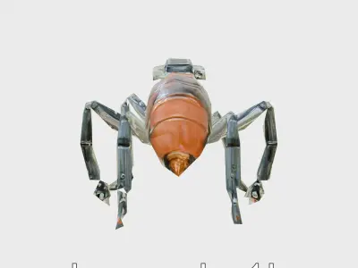Robotic Forest Ant with Metallic Mandibles and Eye Detectors Low-poly 3D model