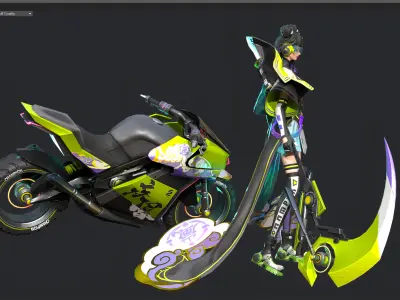 Motorcycle girl Low-poly 3D model