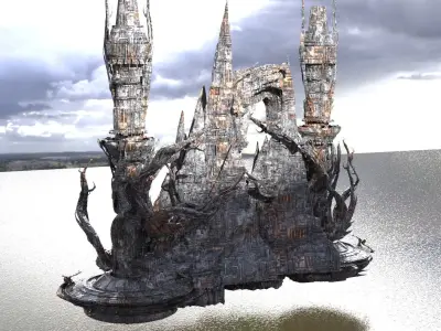 Winter White claw Tree Mountain castle  3D model