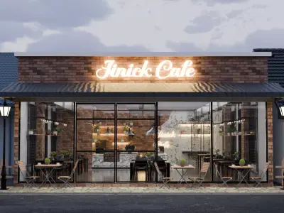 Cafe Exterior And Interior Design 3D model