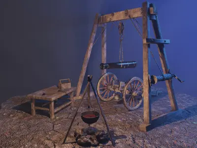 Repair of cannon on wheels Low-poly 3D model Low-poly 3D model