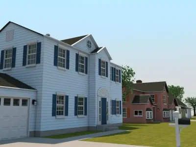 Neighborhood house with tree 3D model