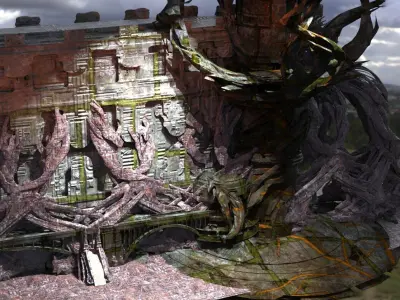 Forest Sci fi fi temple wall 3  3D model