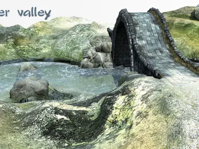 River valley bridge Low-poly 3D model