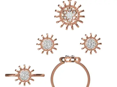 Light Minimalist Diamond Ring Earrings Pendant Set 3D print model