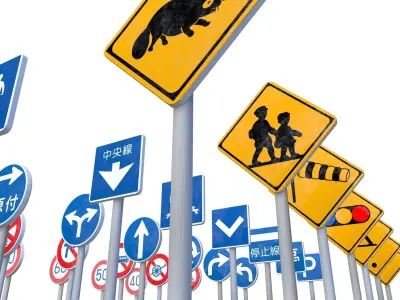 60 Japanese Traffic Sign Ultimate Collection Low-poly 3D model