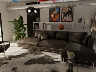 Modern Industrial living room design Free 3D model