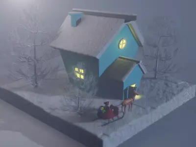 Low Poly Winter Snow House And Santa Claus 3D model