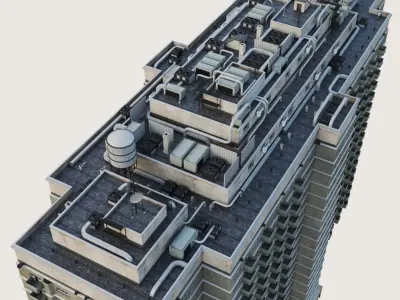 Building Skyscraper City Town Downtown Office Space Work Street Low-poly 3D model 13