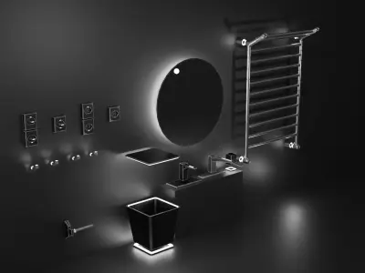 Bathroom sci-fi interior set  Low-poly 3D model