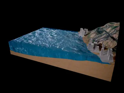 Earthquake and Tsunami Low-poly 3D model