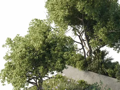 concrete box plants on stand - set outdoor plant 191 3D model