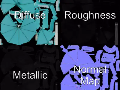 Teal Fringe Parasol model pack Low-poly 3D model