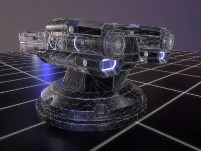 Sci-fi Turret for space ship or base Low-poly 3D model