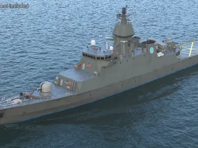 Modern Armed Warship Naval Rigged 3D model
