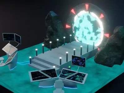 Stylized Sci Fi Portal Control Room  Game-Ready Environment  Low-poly 3D model