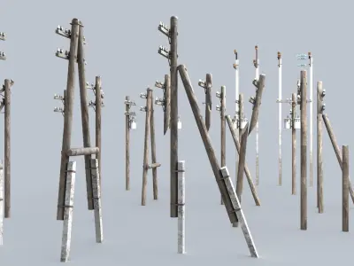 Set electric poles whole and broken Low-poly 3D model