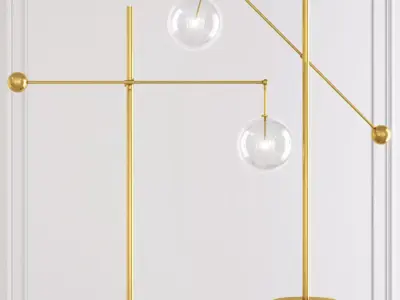 Restoration Hardware Glass Globe Mobile LEVER FLOOR LAMP Brass 3D model