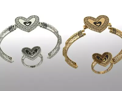 heart shape gold niello halfset 3D print model