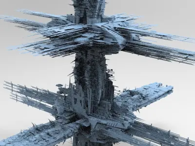 Cyberpunk Mega City Docks Tower 6 3D model