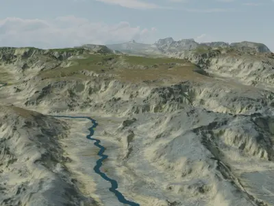 Grassy Hills Mountains Landscape 3D model