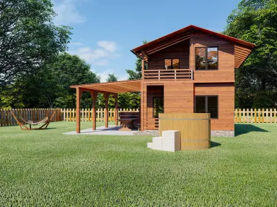 Cabin wooden house on lawn Free 3D model