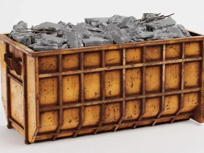 Skip with Waste V2 - Industrial Container with Debris 3D model