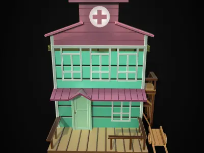 Low poly Cartoon hospital Low-poly 3D model