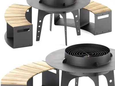 Hearth bbq table with bench and fire pit 3D model