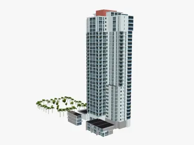 Marina tall building with palm trees Low-poly 3D model