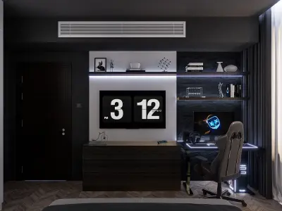 Modern black bedroom interior design 3D model